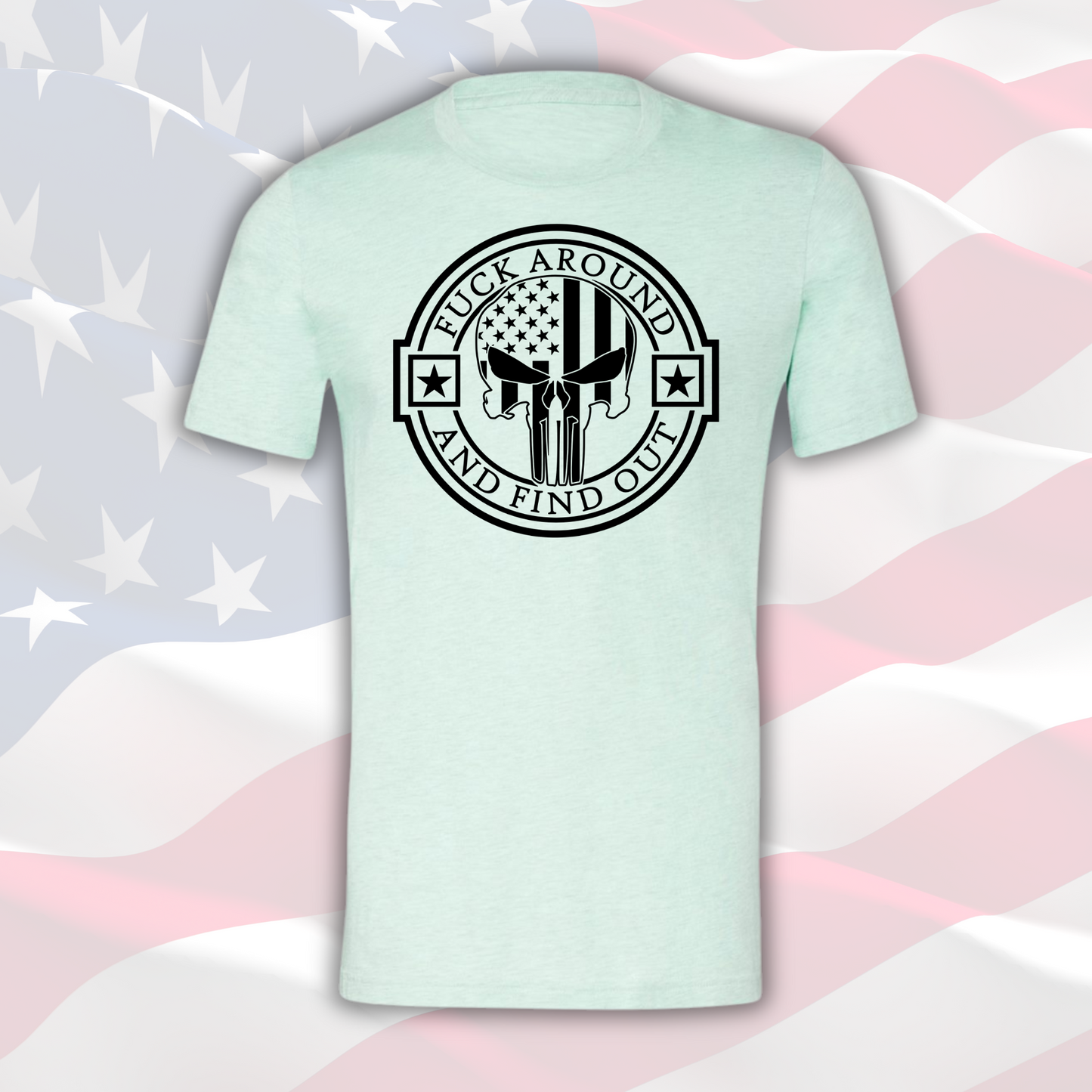 FAFO Punisher Tee displaying bold American pride with Punisher logo design.