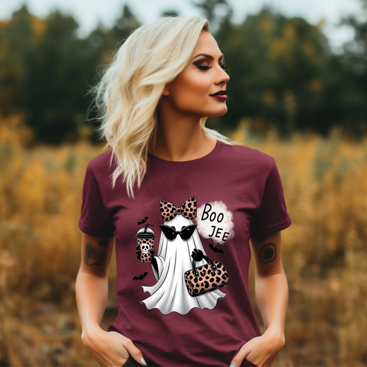 Ghost Halloween Boo Jee with Leopard Tee Shirt