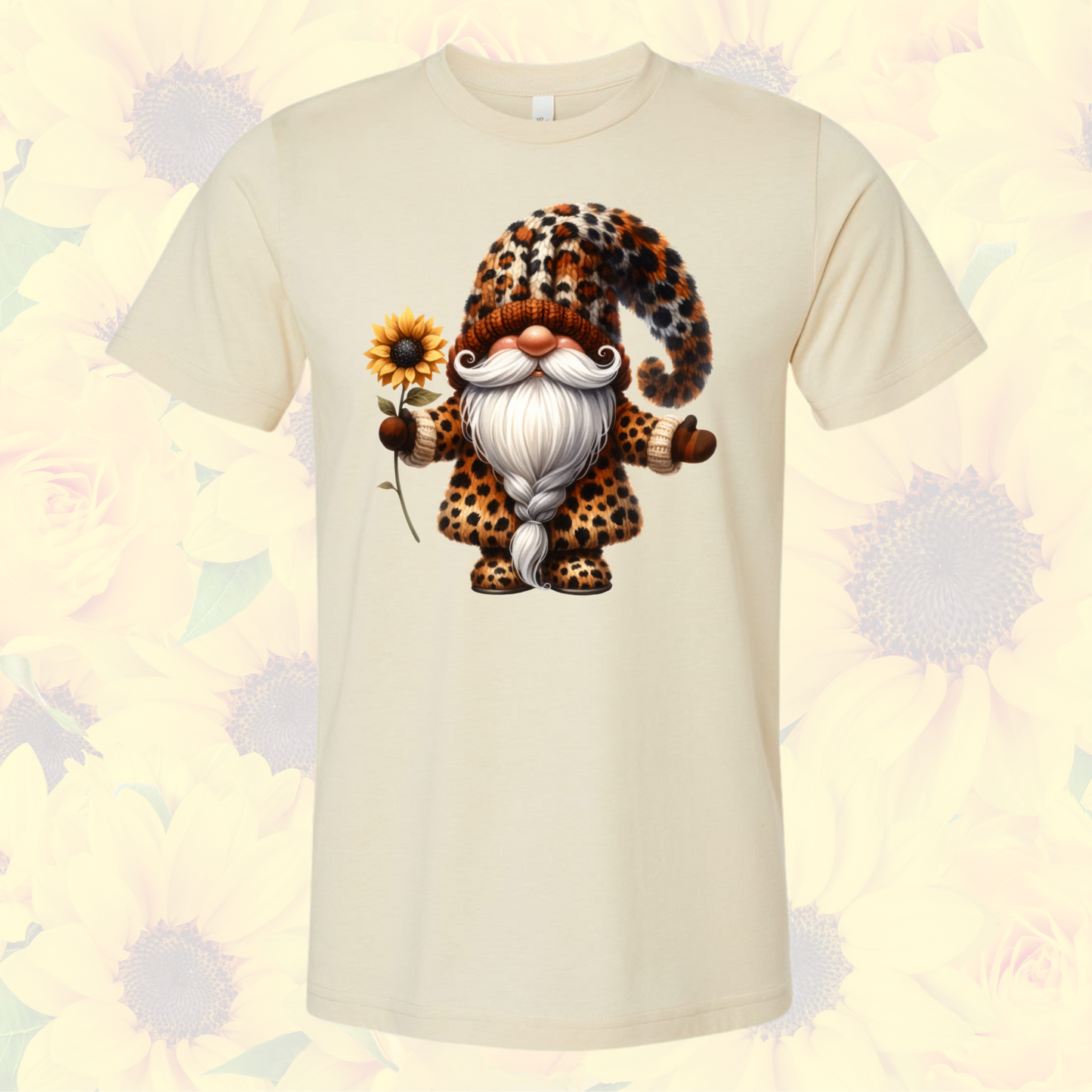 Leopard Sunflower Gnome Tee
