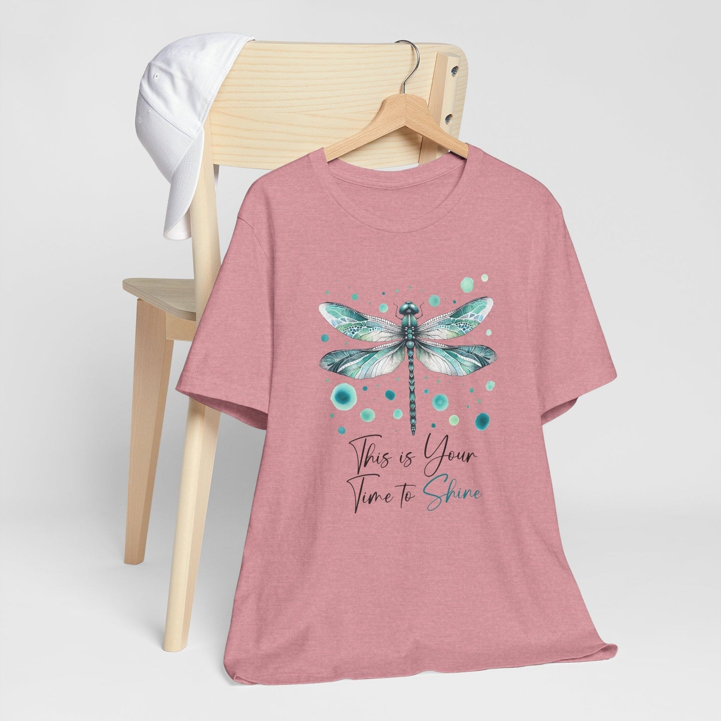 Unisex Dragonfly Tee with watercolor dragonfly design in teal and mint on soft Bella Canvas fabric