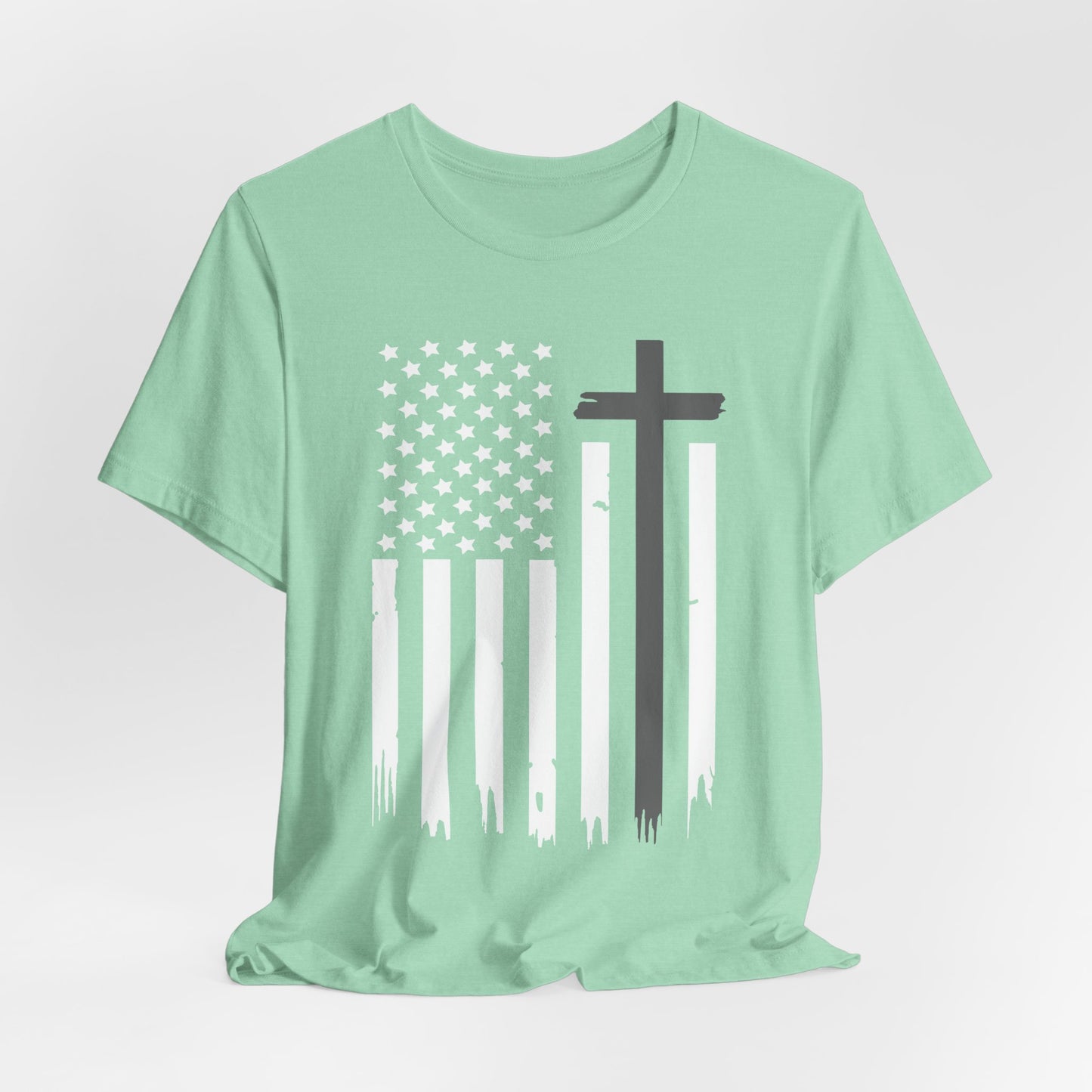 Christian American Flag T-Shirt — Cross & Stars Patriotic Tee