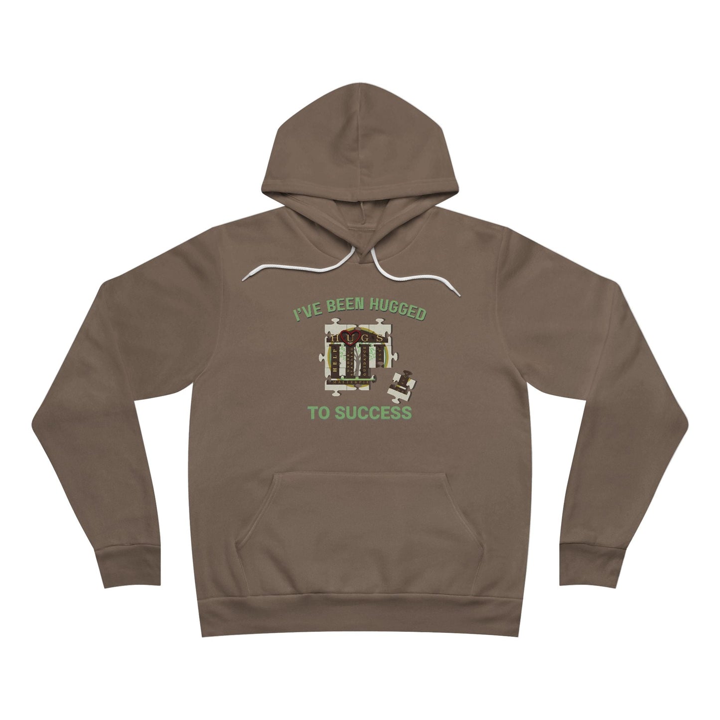 Black I've Been Hugged to Success Hoodie with puzzle-piece design symbolizing growth and community