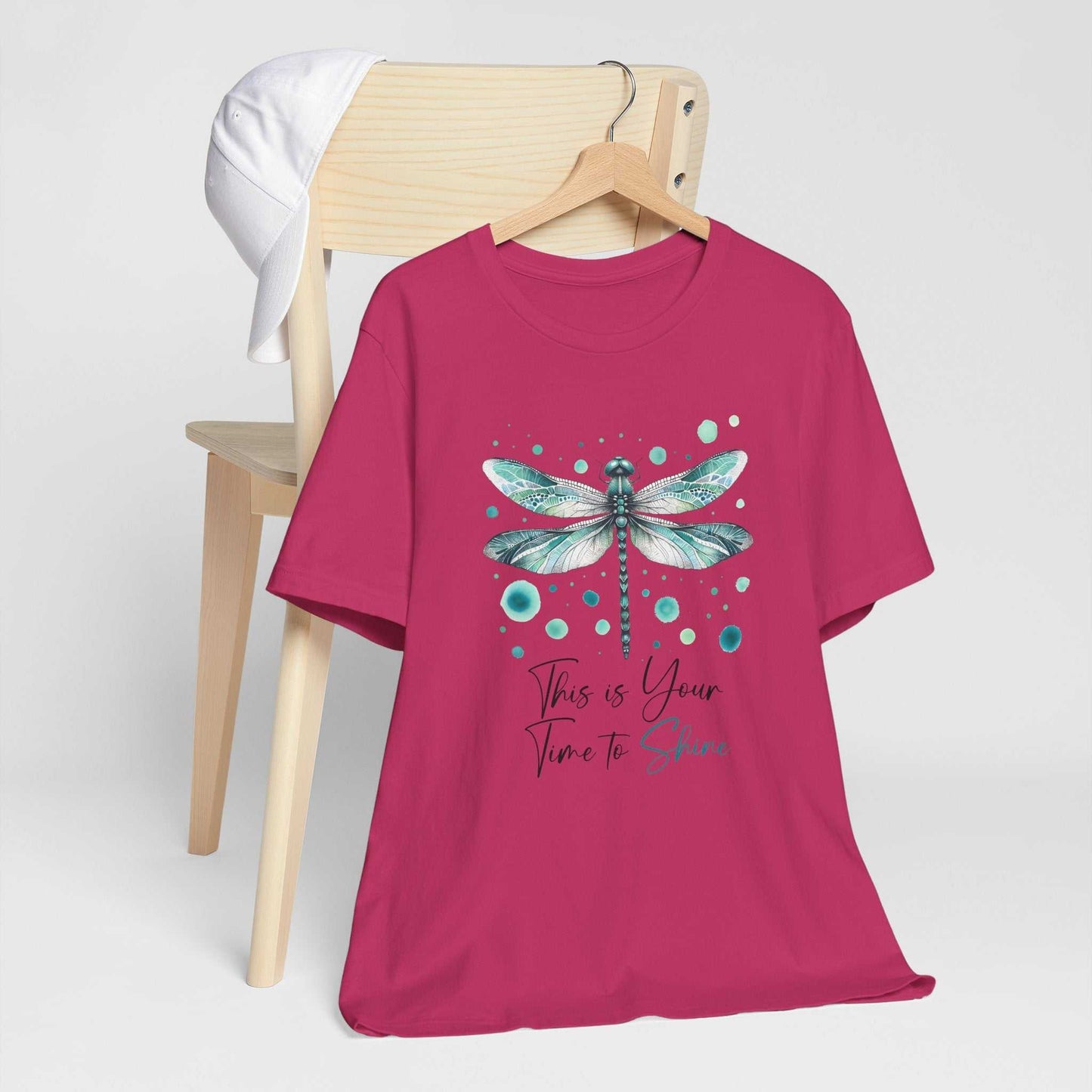 Dragonfly Tee with watercolor dragonfly design on soft Bella Canvas unisex shirt