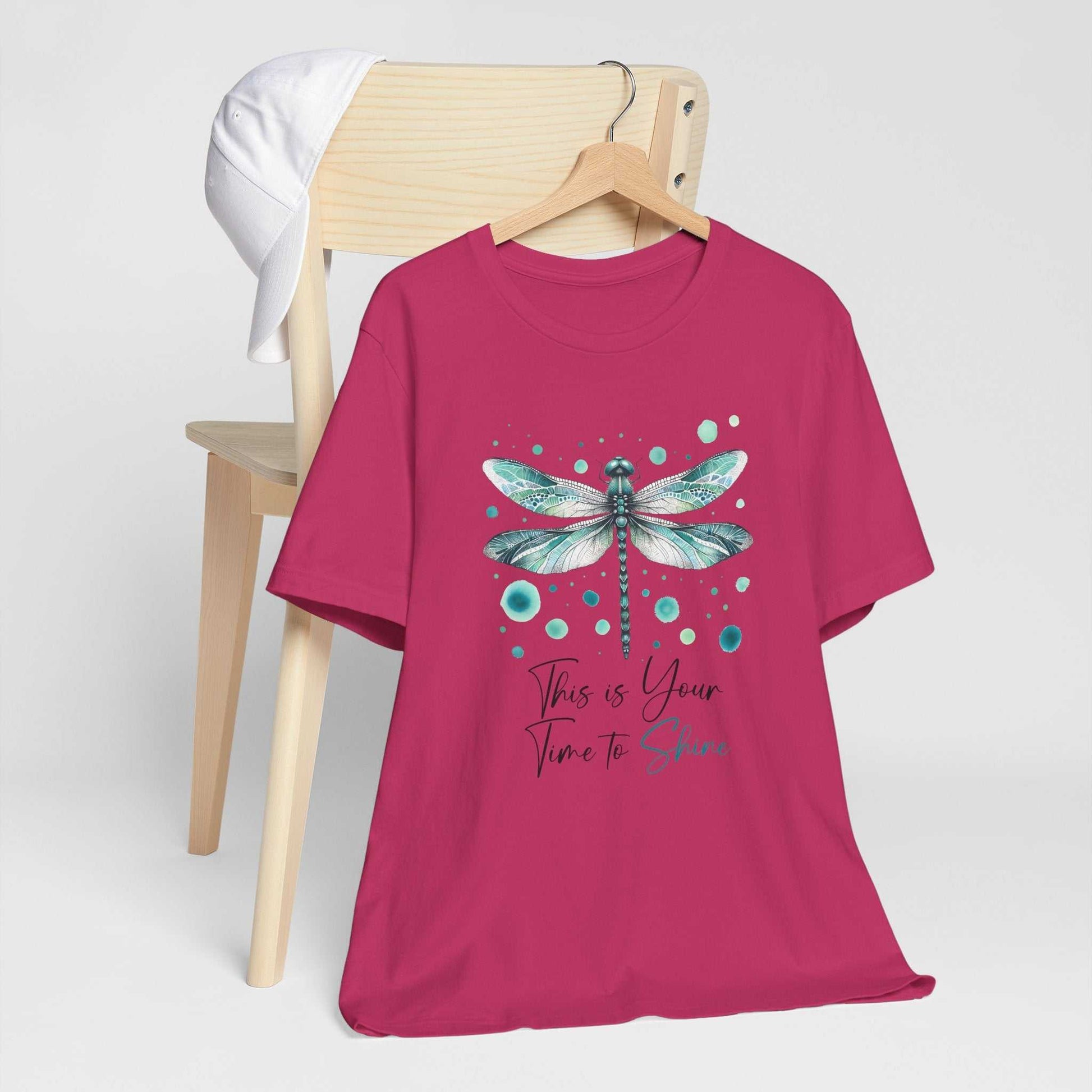 Dragonfly Tee with watercolor dragonfly design on soft Bella Canvas unisex shirt