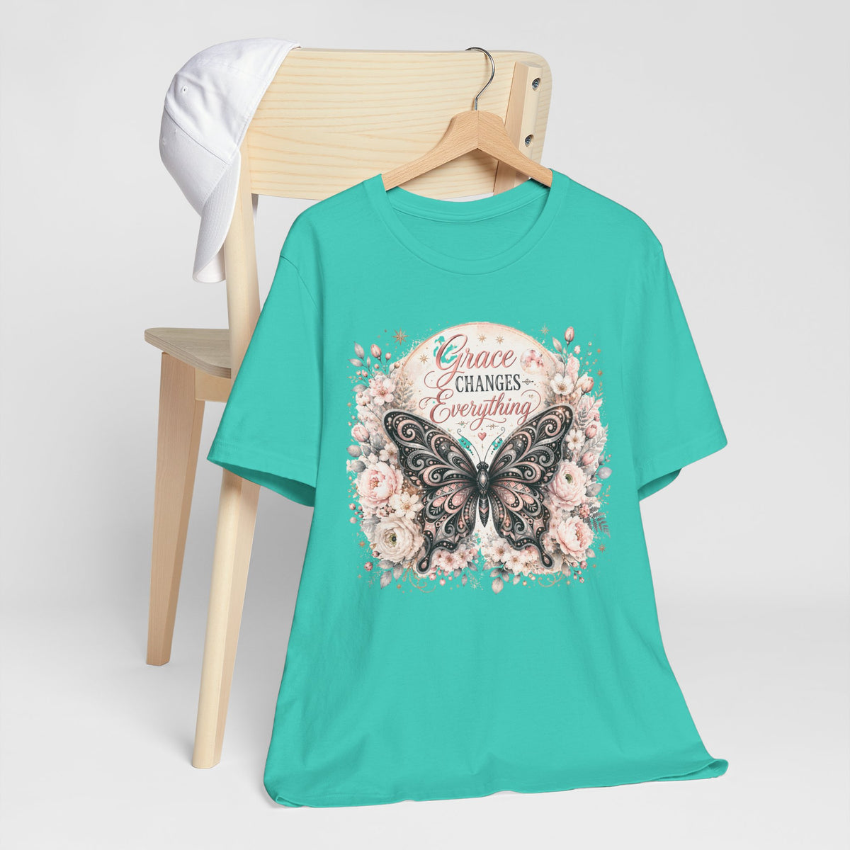 Grace Changes Everything Butterfly Graphic Tee | Inspirational Floral Christian Shirt | Women's Faith T-Shirt