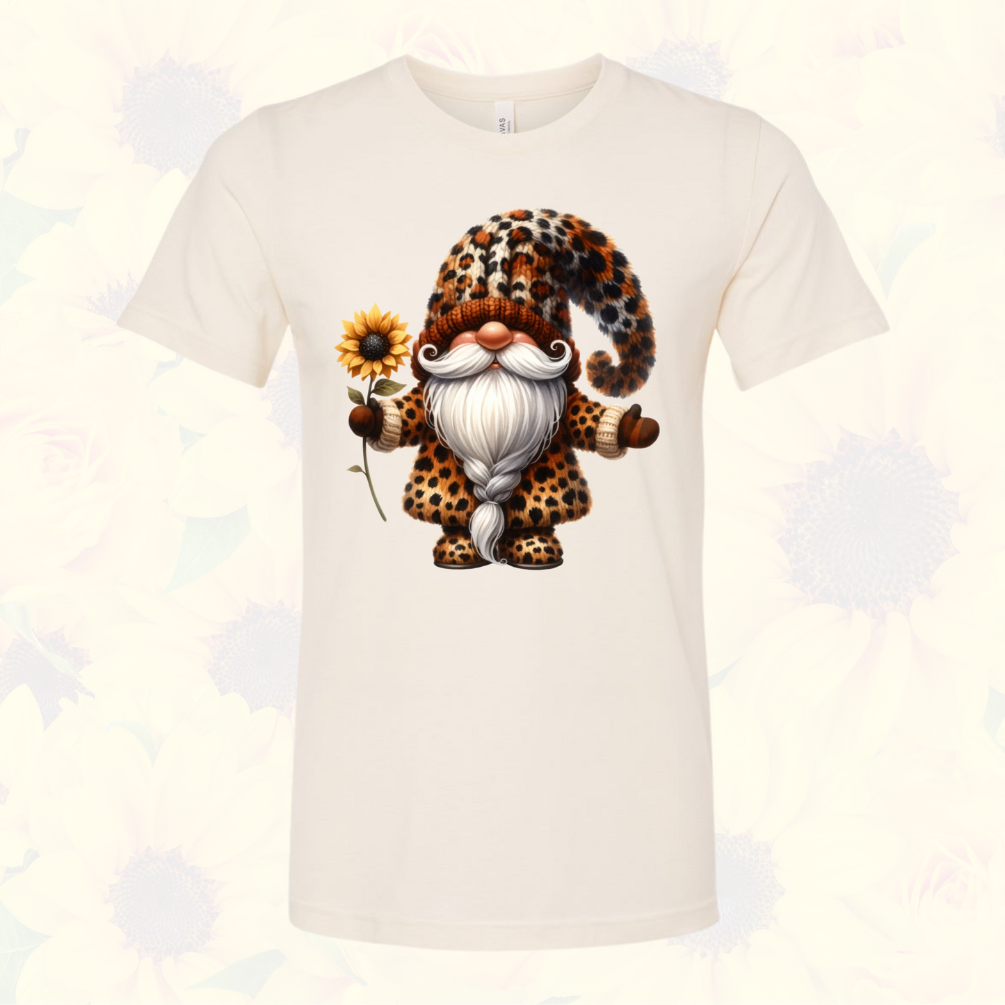 Leopard Sunflower Gnome Tee