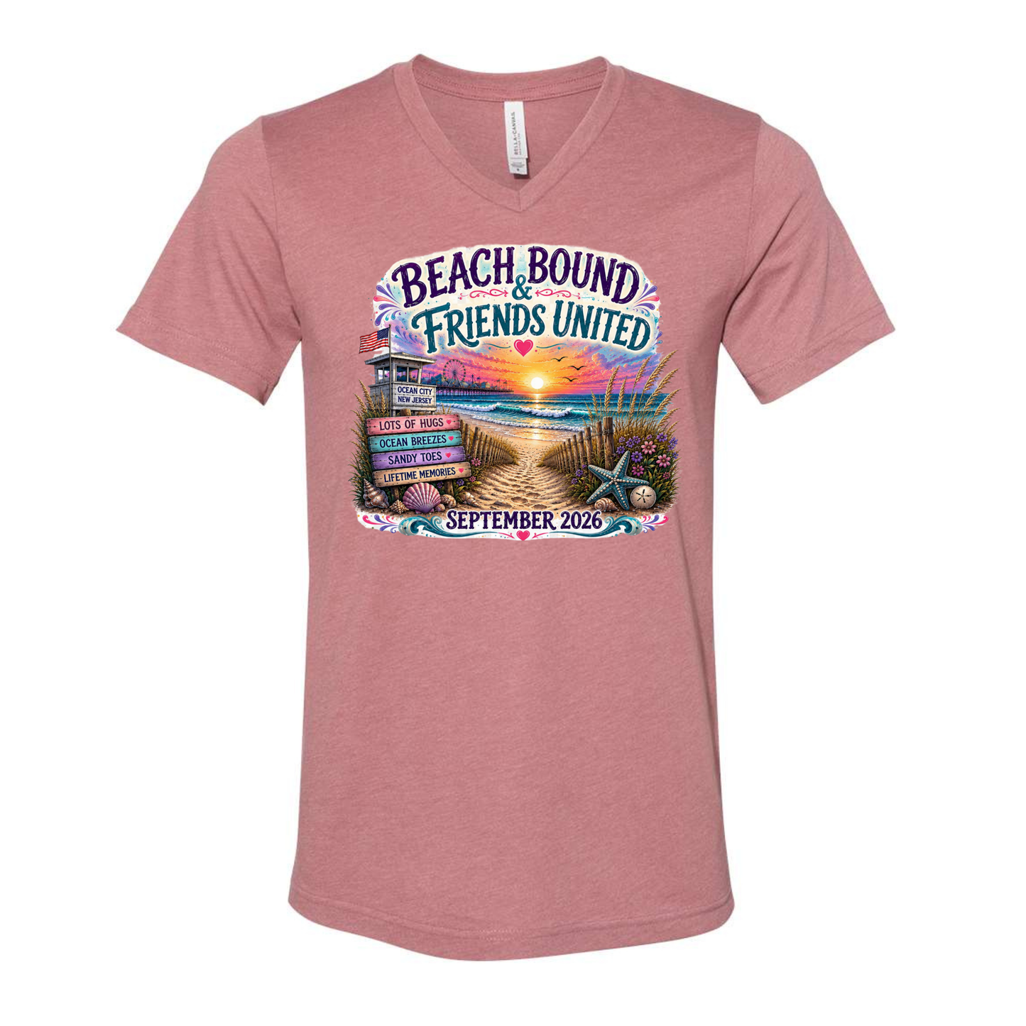 HUGS beach bound friends Vneck shirt