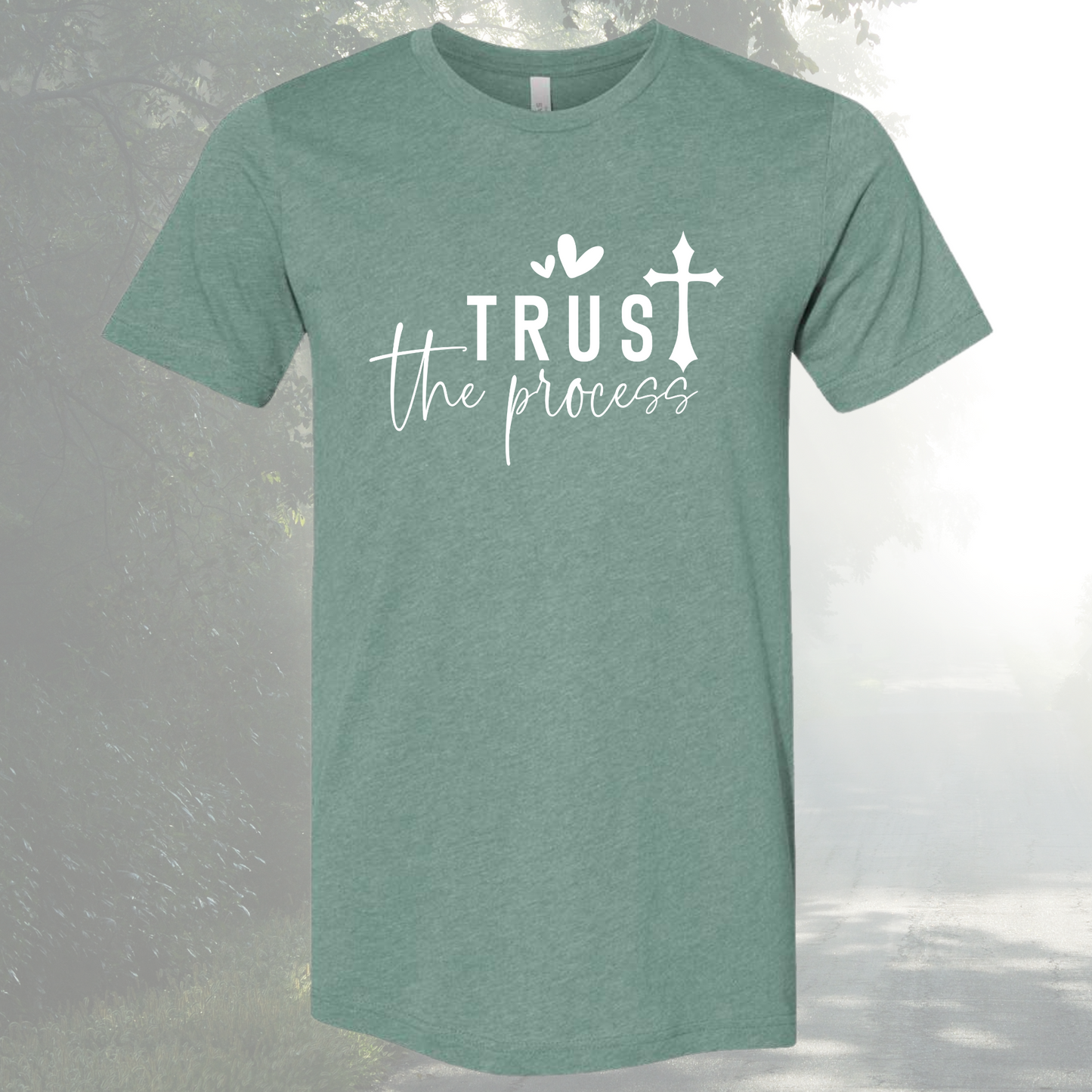 Unisex crew neck tee with "Trust the Process" text, inspiring dedication and motivation.