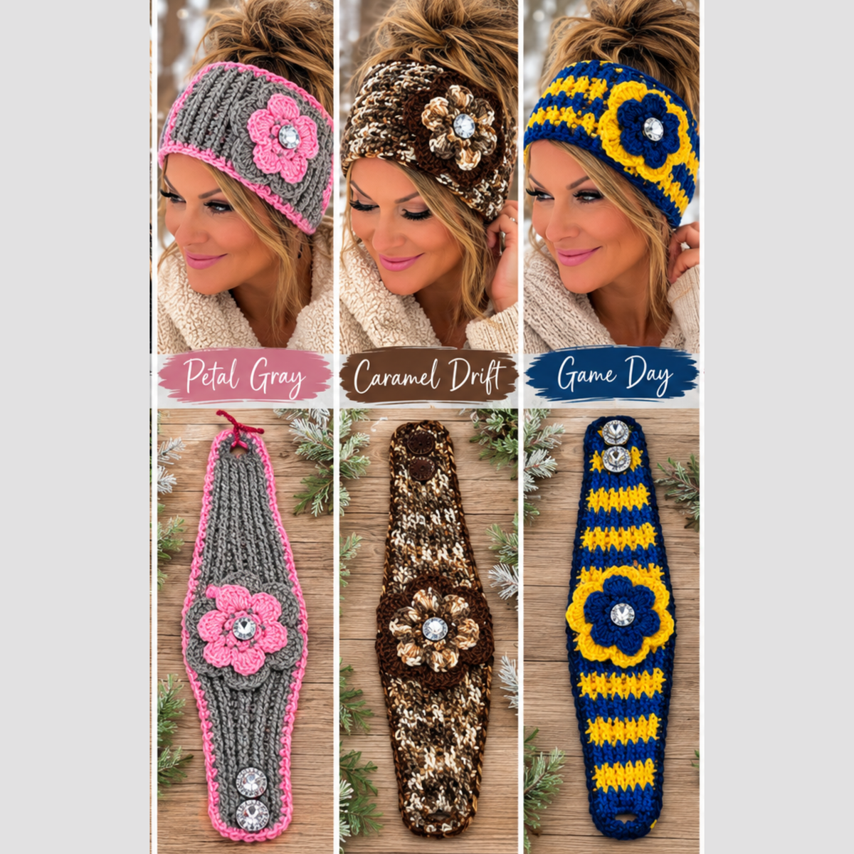 Hand-Crocheted Flower Ear Warmer Headbands | Adjustable
