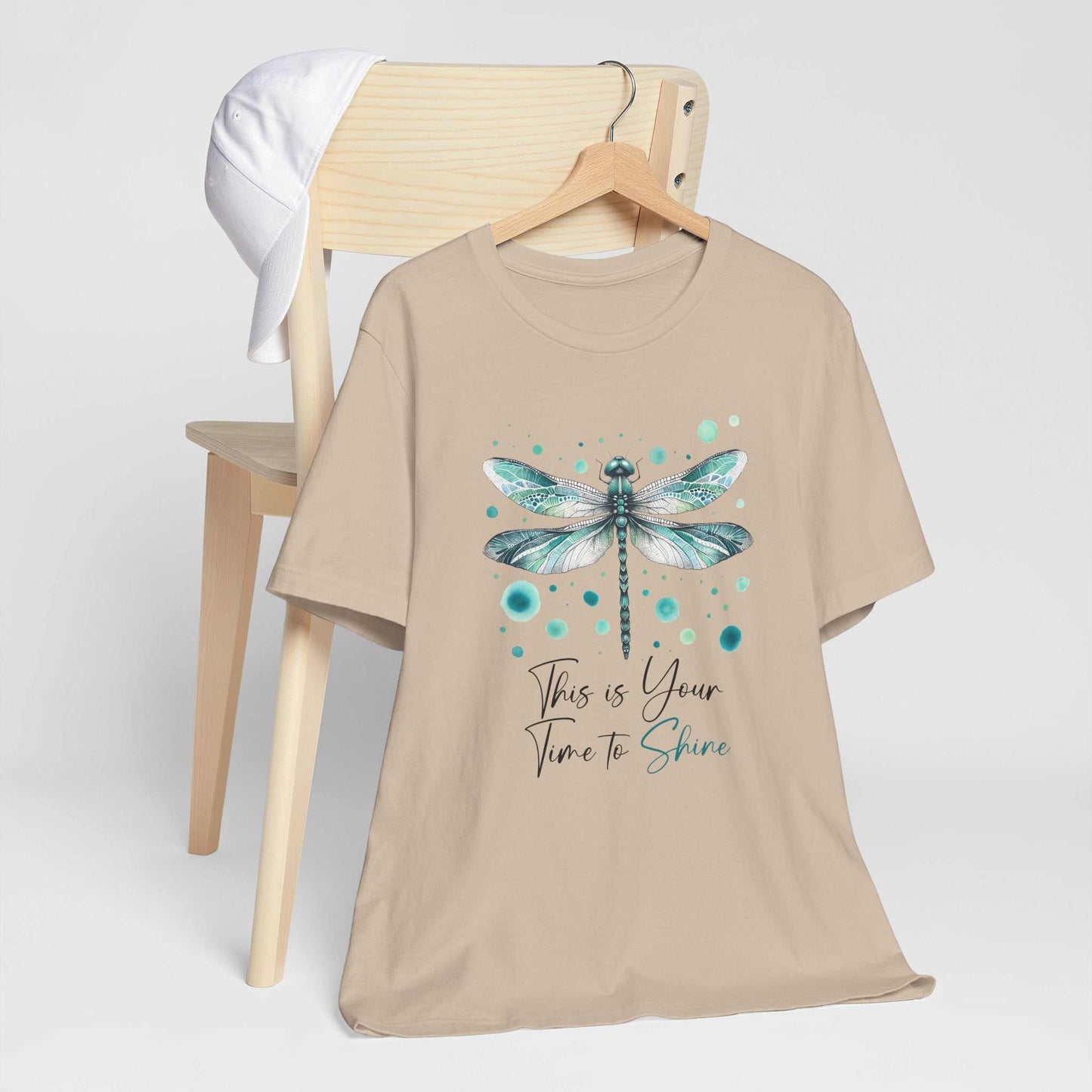 Inspirational dragonfly tee with watercolor design on soft Bella Canvas unisex shirt