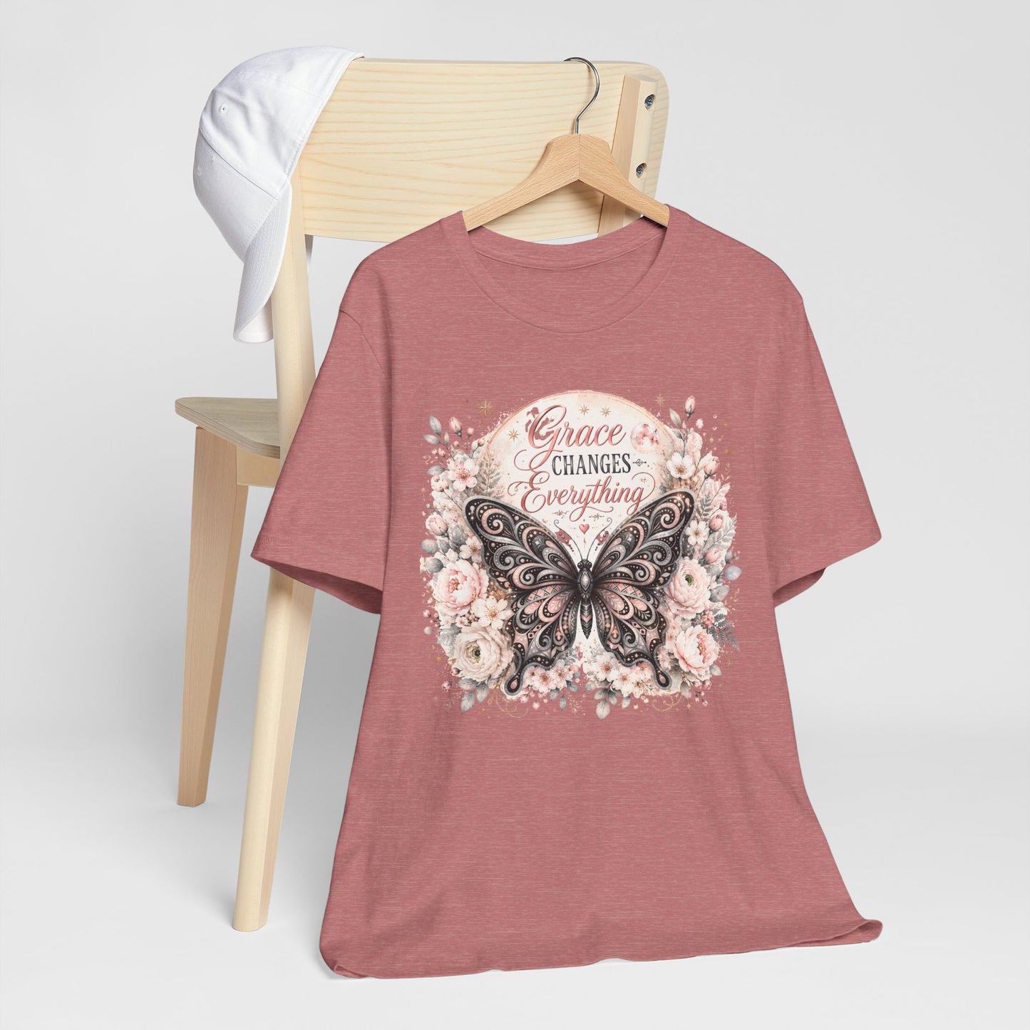 Grace Changes Everything Butterfly Graphic Tee | Inspirational Floral Christian Shirt | Women's Faith T-Shirt