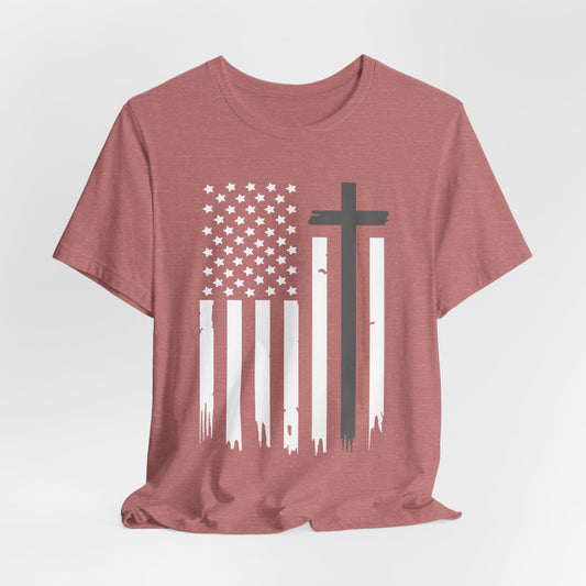 Christian American Flag T-Shirt — Cross & Stars Patriotic Tee