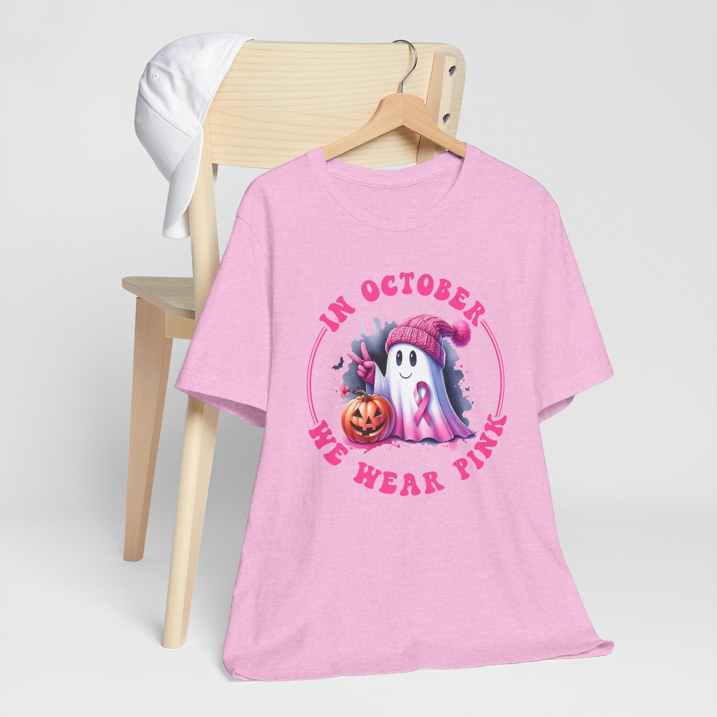 In October We Wear Pink Breast Cancer Awareness Halloween Tee