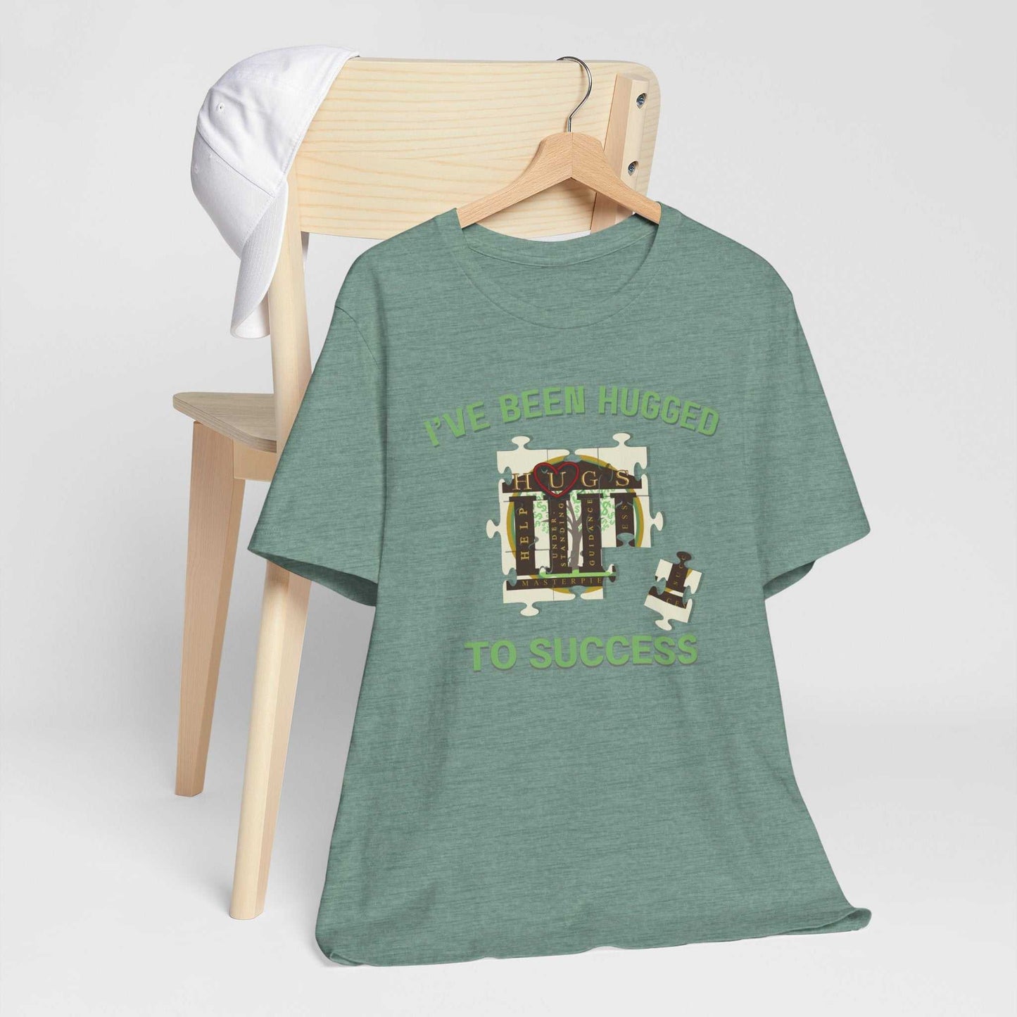 I've Been Hugged to Success tee with vintage mech design on soft cotton fabric