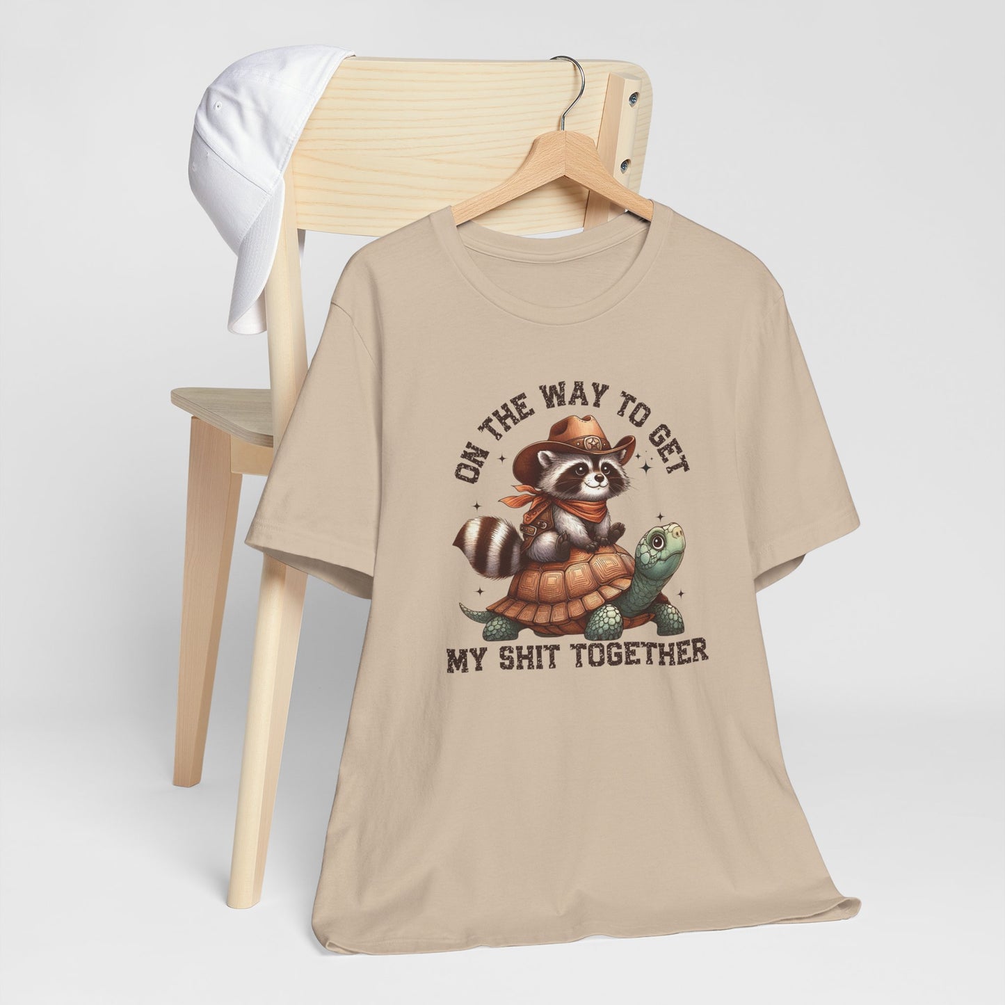 On The Way To Get My Shit Together Shirt – Funny Western Raccoon Turtle Graphic Tee