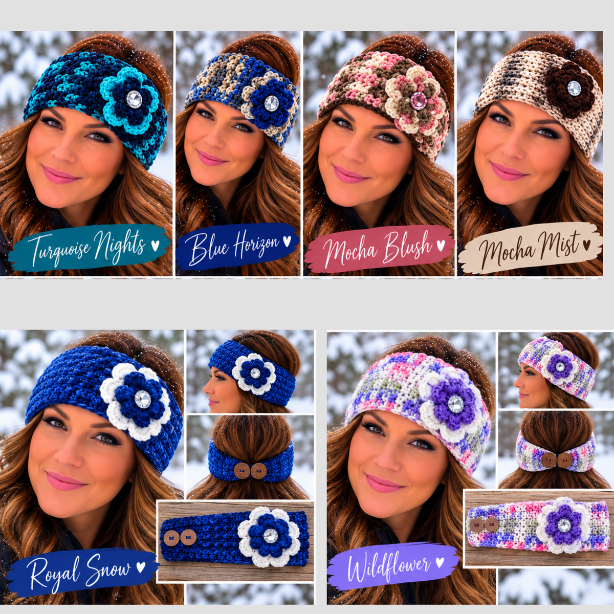 Hand-Crocheted Flower Ear Warmer Headbands | Adjustable