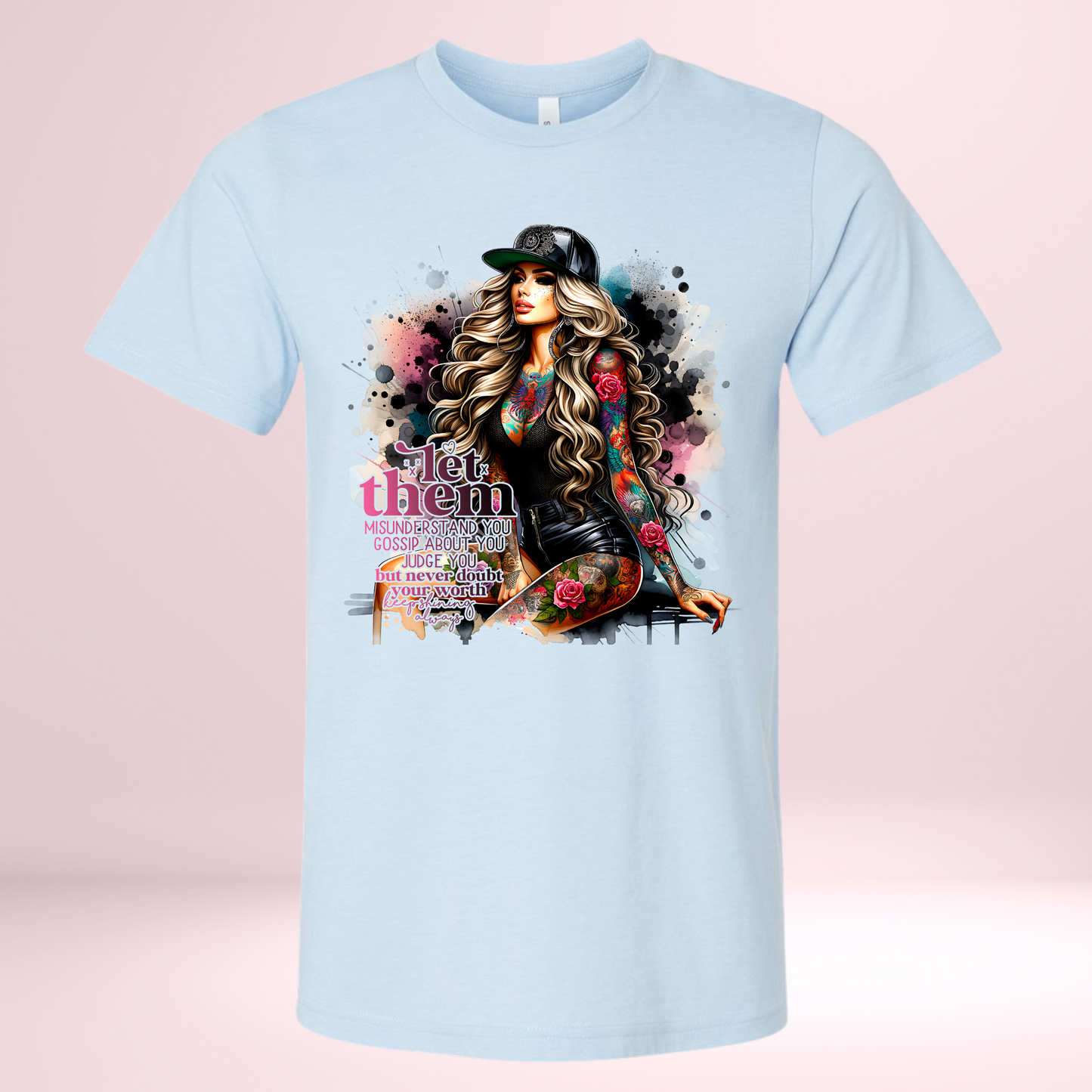 Unisex Let Them Tatoo Shirt with tattoo design and crew neck.