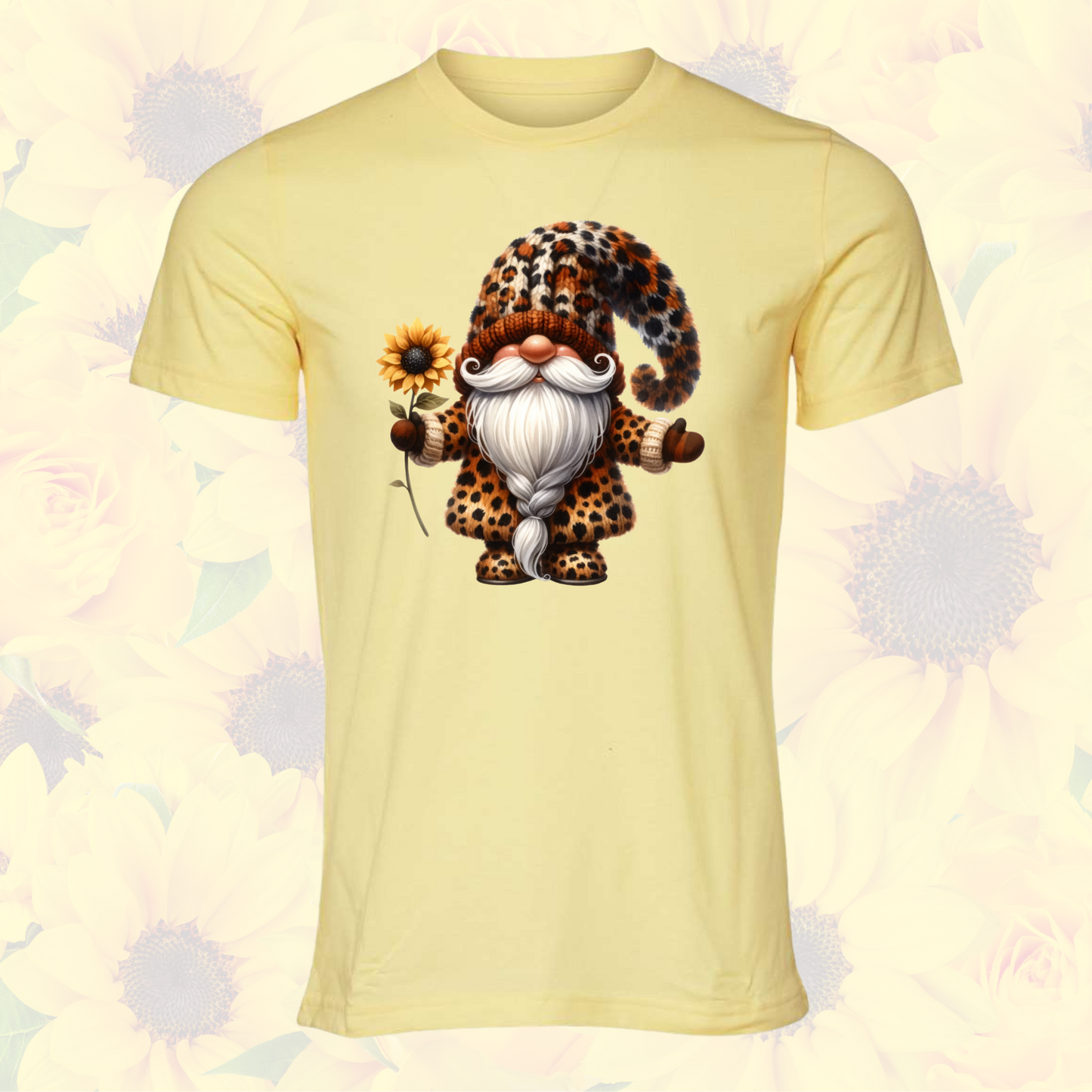 Leopard Sunflower Gnome Tee