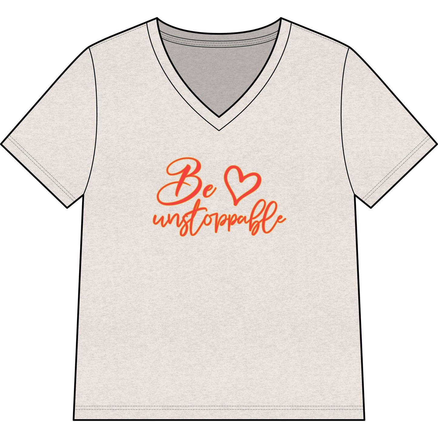 Fire red Be Unstoppable women’s V-neck tee with golden script and heart design