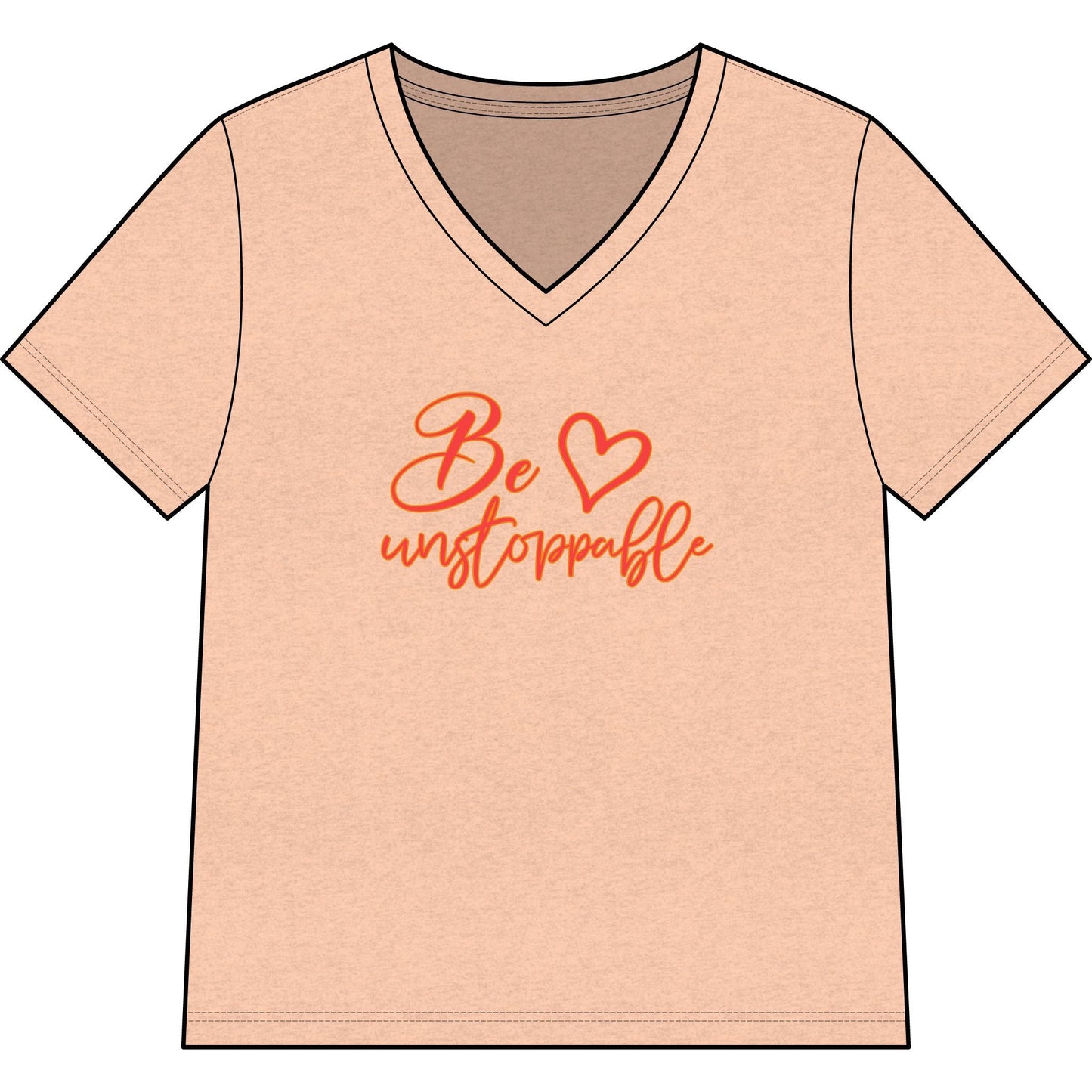 Fire red Be Unstoppable women’s V-neck tee with golden script and heart detail