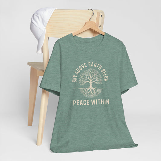 Sky Above Earth Below Peace Within T-Shirt – Grounded Spiritual Women’s Tee