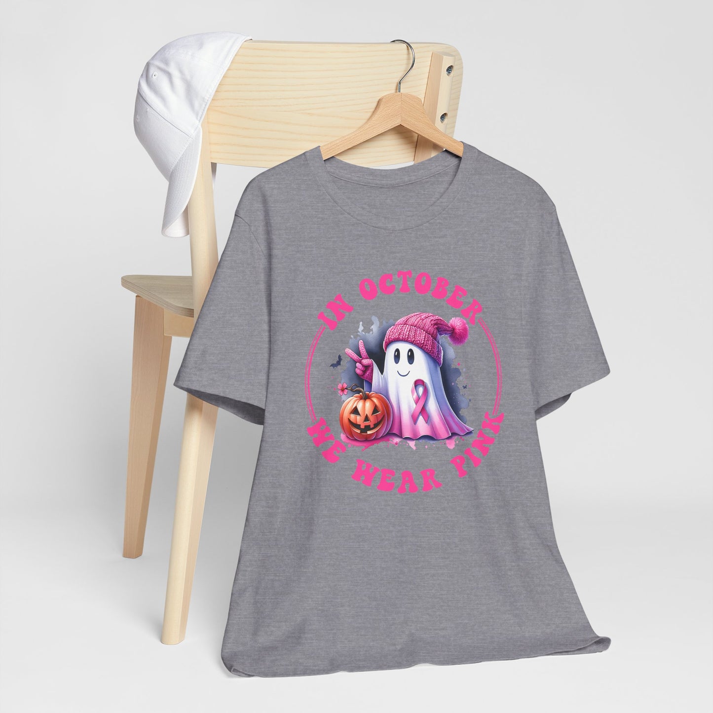 In October We Wear Pink Breast Cancer Awareness Halloween Tee