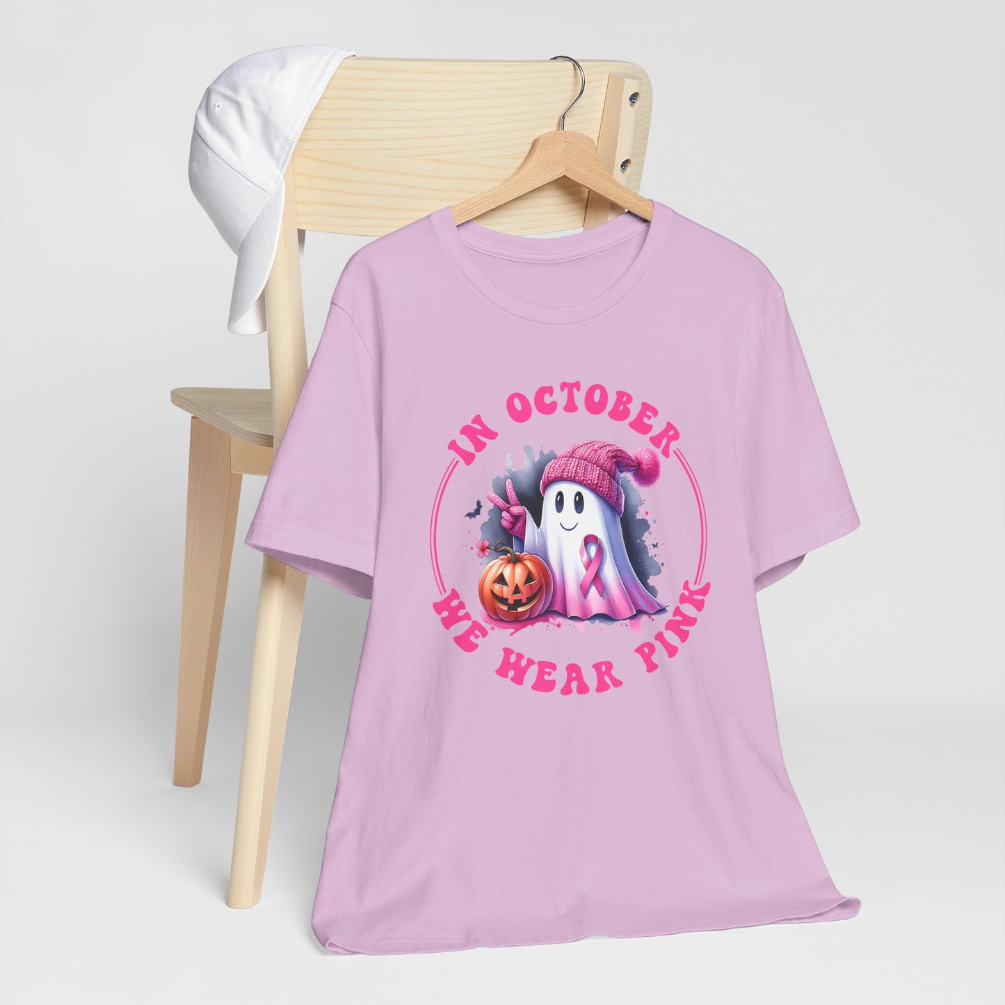 In October We Wear Pink Breast Cancer Awareness Halloween Tee