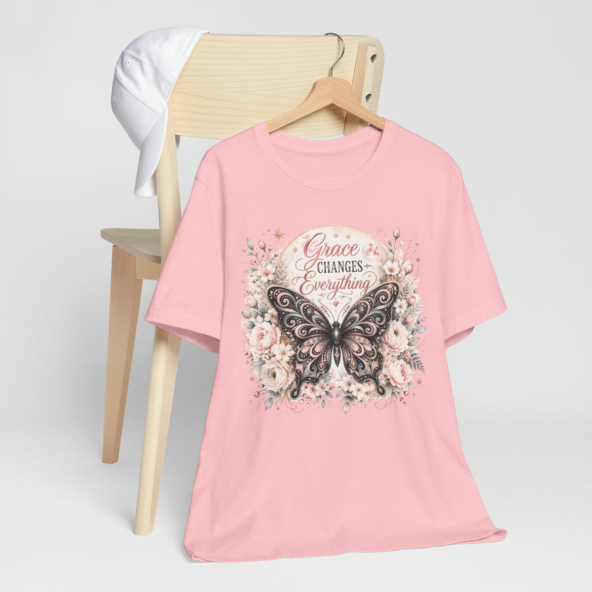 Grace Changes Everything Butterfly Graphic Tee | Inspirational Floral Christian Shirt | Women's Faith T-Shirt
