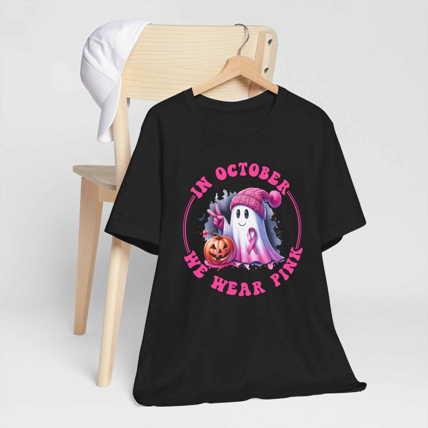 In October We Wear Pink Breast Cancer Awareness Halloween Tee