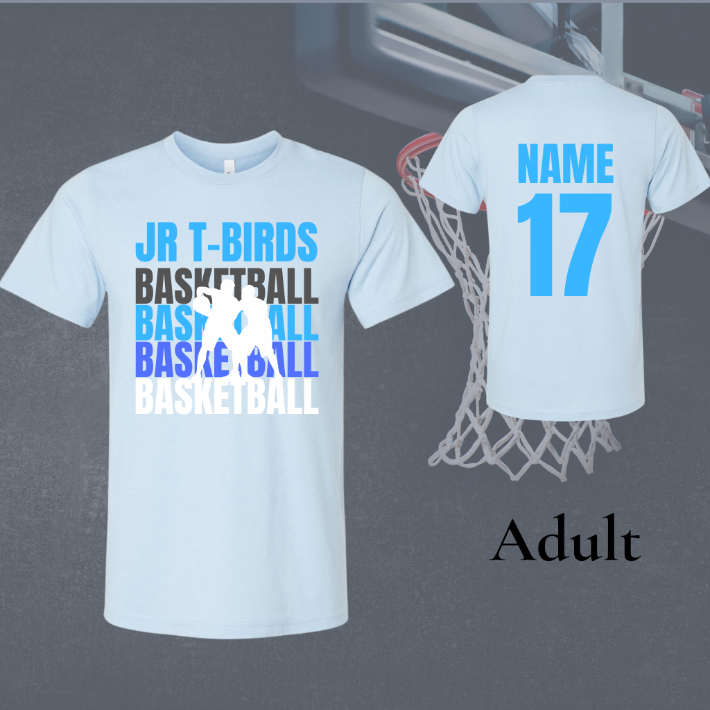 Jr T-Birds Adult T-Shirt customized with team design and personal details.