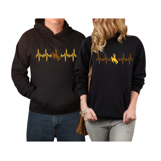 Wyoming Cowboys Hoodie with heartbeat design.