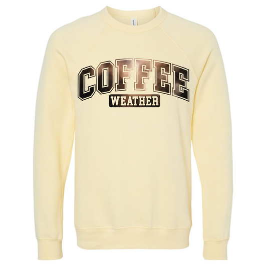 Coffee Sweatshirt with "Coffee Weather" design, made of Airlume cotton and polyester for warmth and comfort.