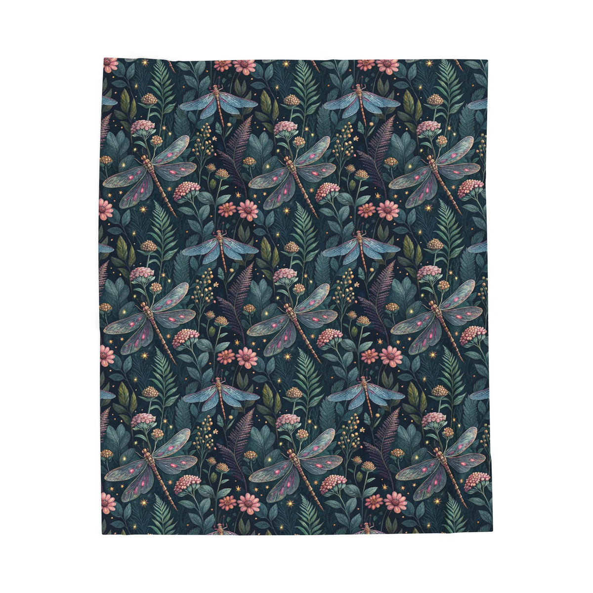 Velveteen Plush Blanket — Dark Botanical Dragonfly Throw