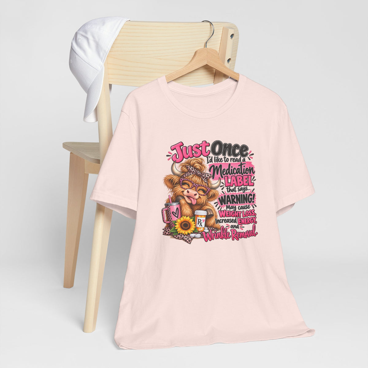 Funny Medication Label Highland Cow Graphic Tee