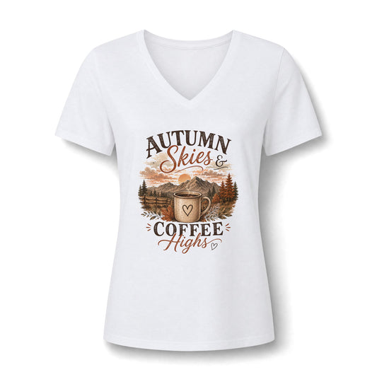 Autumn Skies & Coffee Nights Women's V-Neck Tee