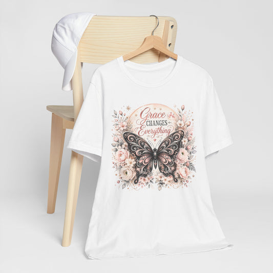 Grace Changes Everything Butterfly Graphic Tee | Inspirational Floral Christian Shirt | Women's Faith T-Shirt