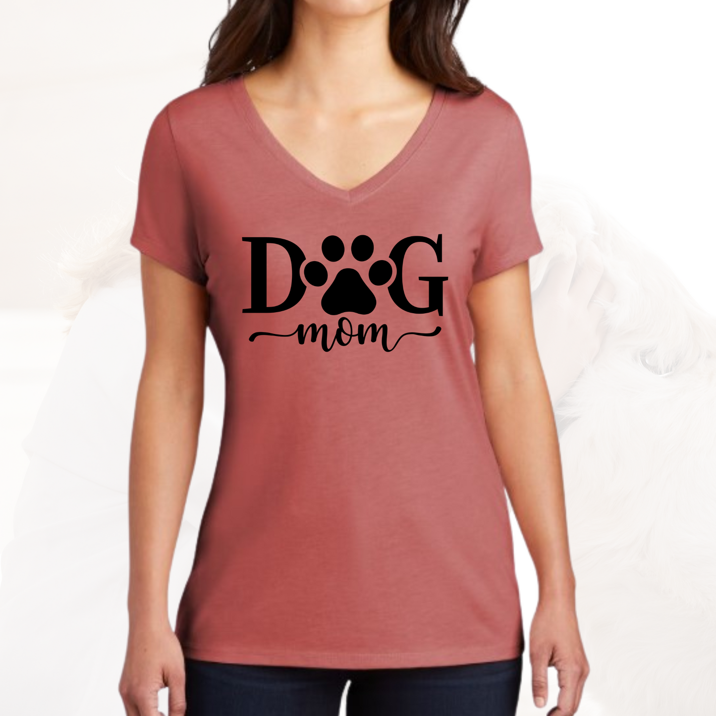 Dog mom paw print vneck shirt