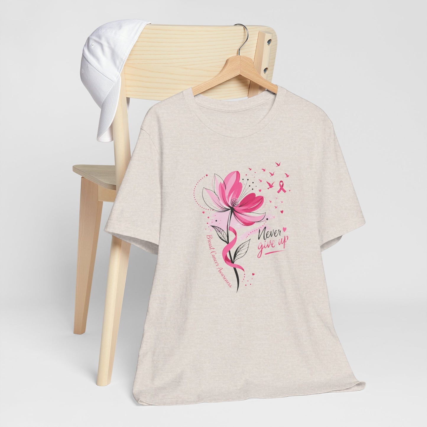 Never Give Up Floral Breast Cancer Awareness Tee
