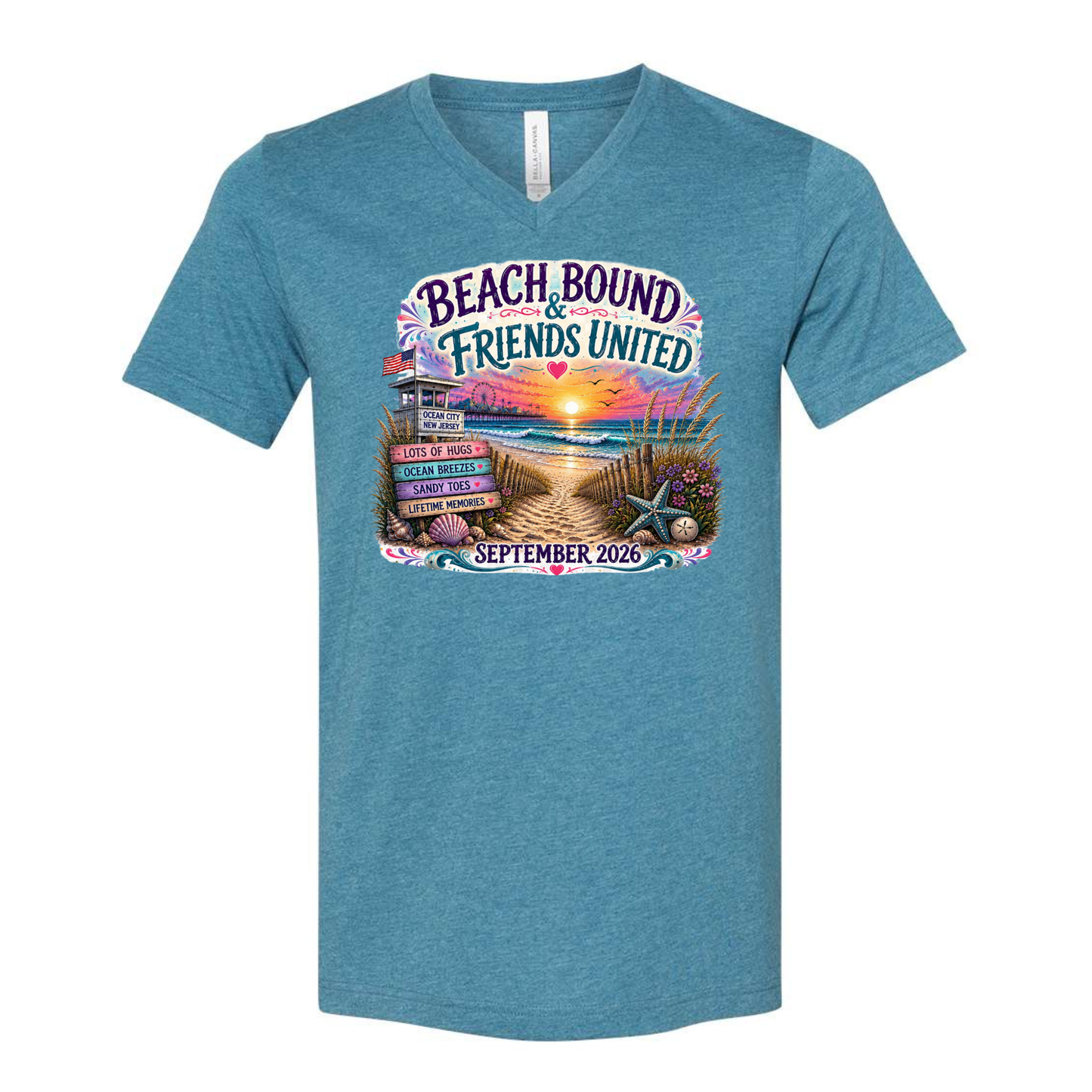 HUGS beach bound friends Vneck shirt