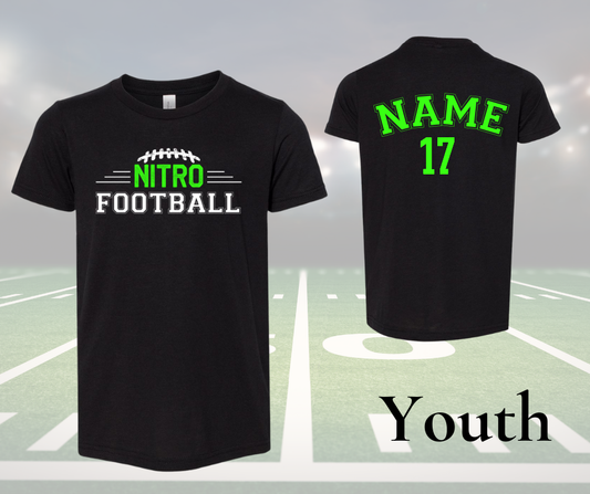 Youth Nitro Shirt black unisex football tee with customizable name and number on back
