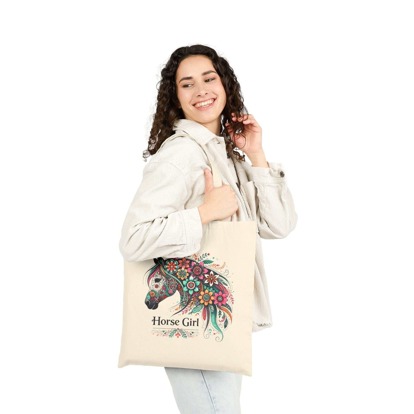 Horse Girl Floral Canvas Tote Bag