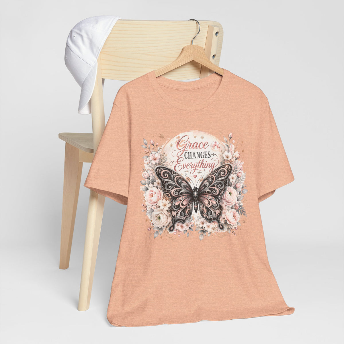 Grace Changes Everything Butterfly Graphic Tee | Inspirational Floral Christian Shirt | Women's Faith T-Shirt