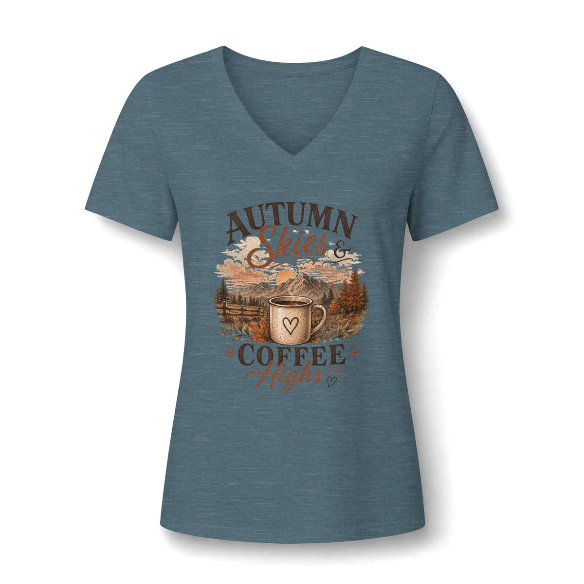 Autumn Skies & Coffee Nights Women's V-Neck Tee