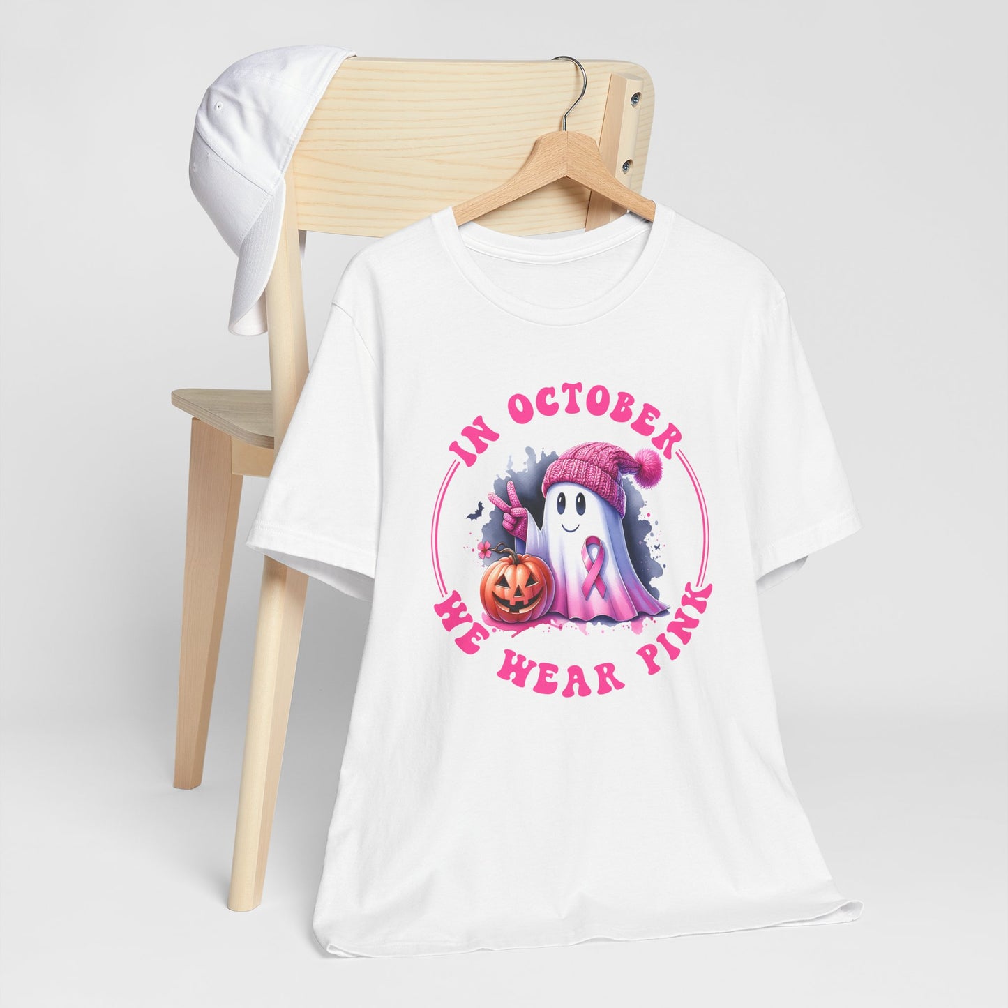In October We Wear Pink Breast Cancer Awareness Halloween Tee