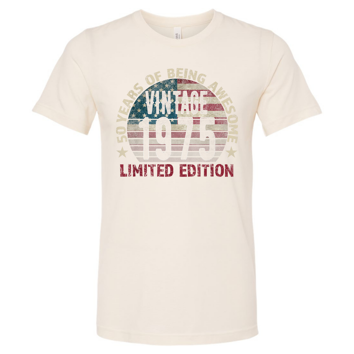 Vintage 1975 Limited Edition t-shirt celebrating 50 years of style, unisex, soft fabric.