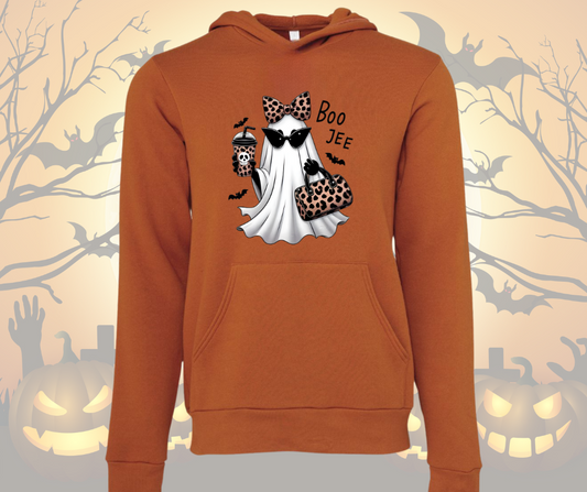 Autumn colored hoodie with BooJee Ghost and Leapord Print