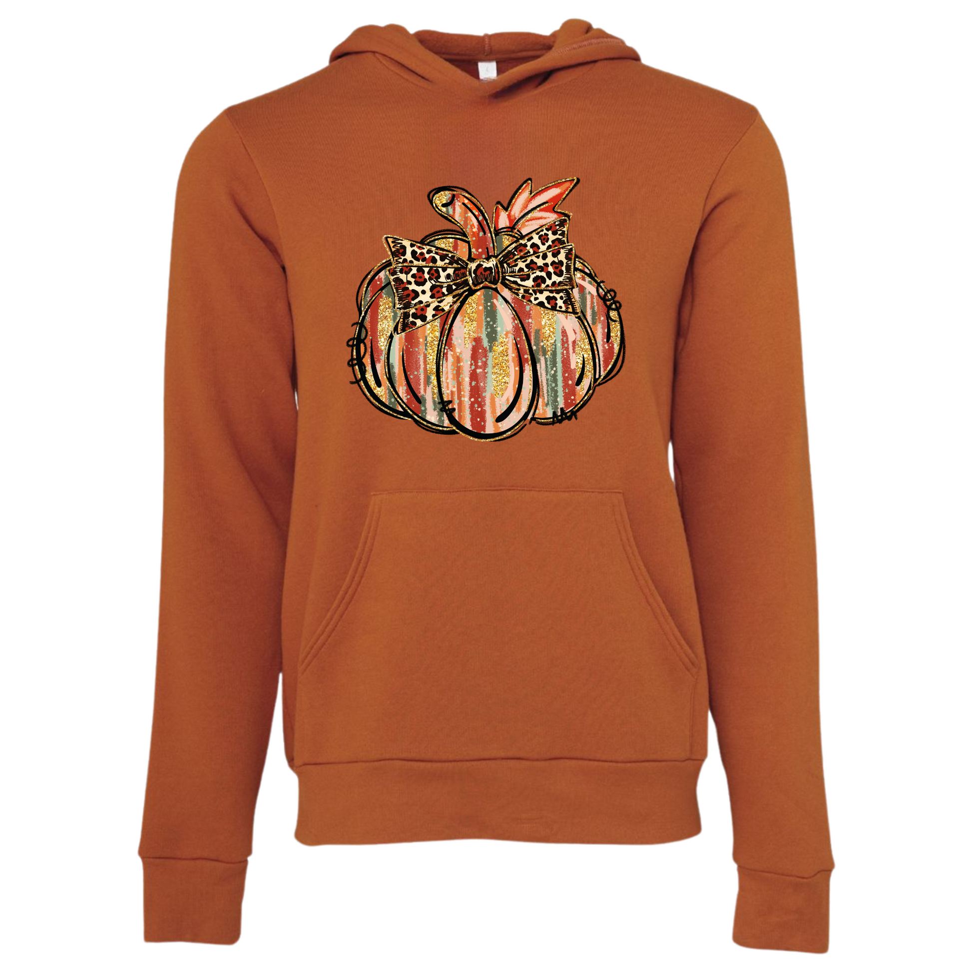 Autumn hoodie with a pumkin and a leopard print bow