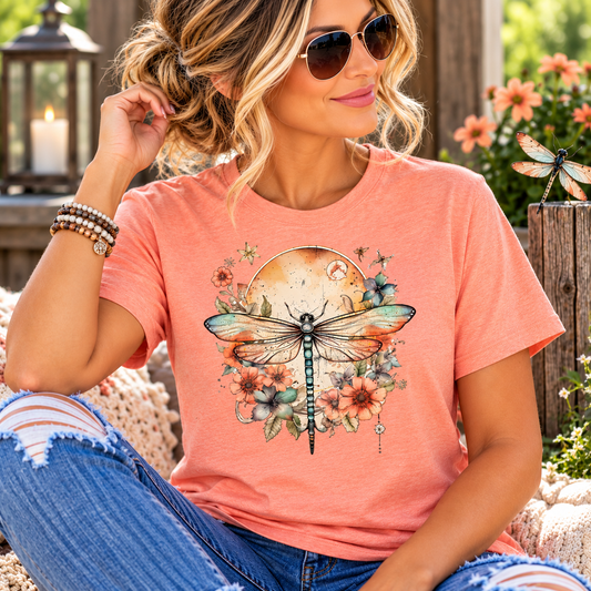 Dragonfly Bloom Tee | Boho Dragonfly Floral Shirt | Dragonfly Tshirt