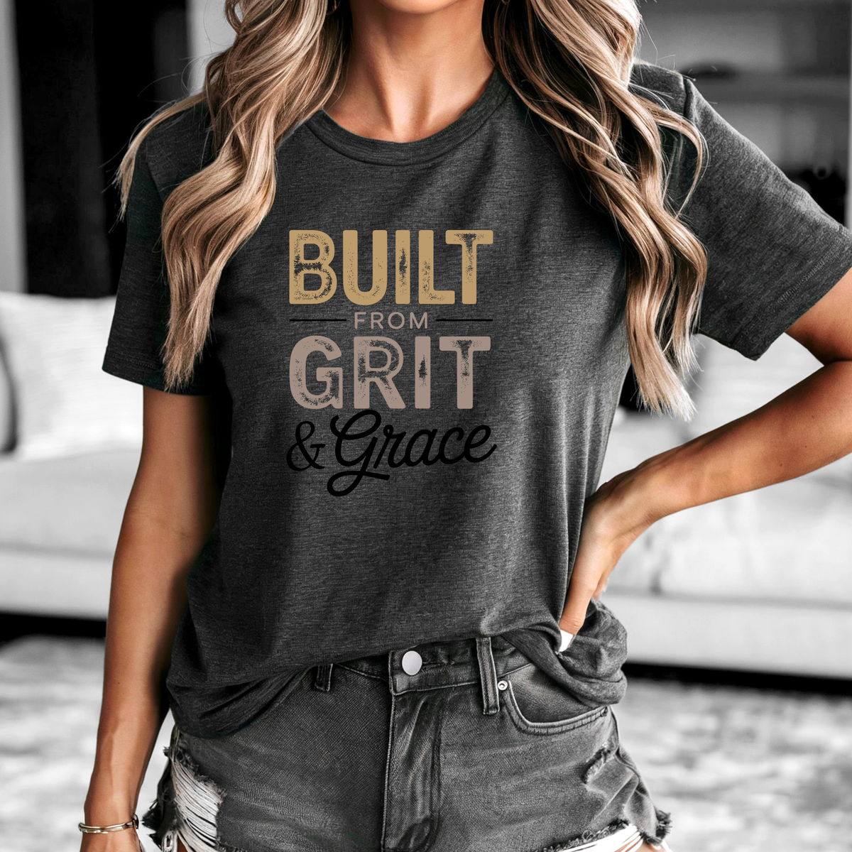 Built Grit & Grace Tee inspirational women's motivational graphic t-shirt in soft cotton blend