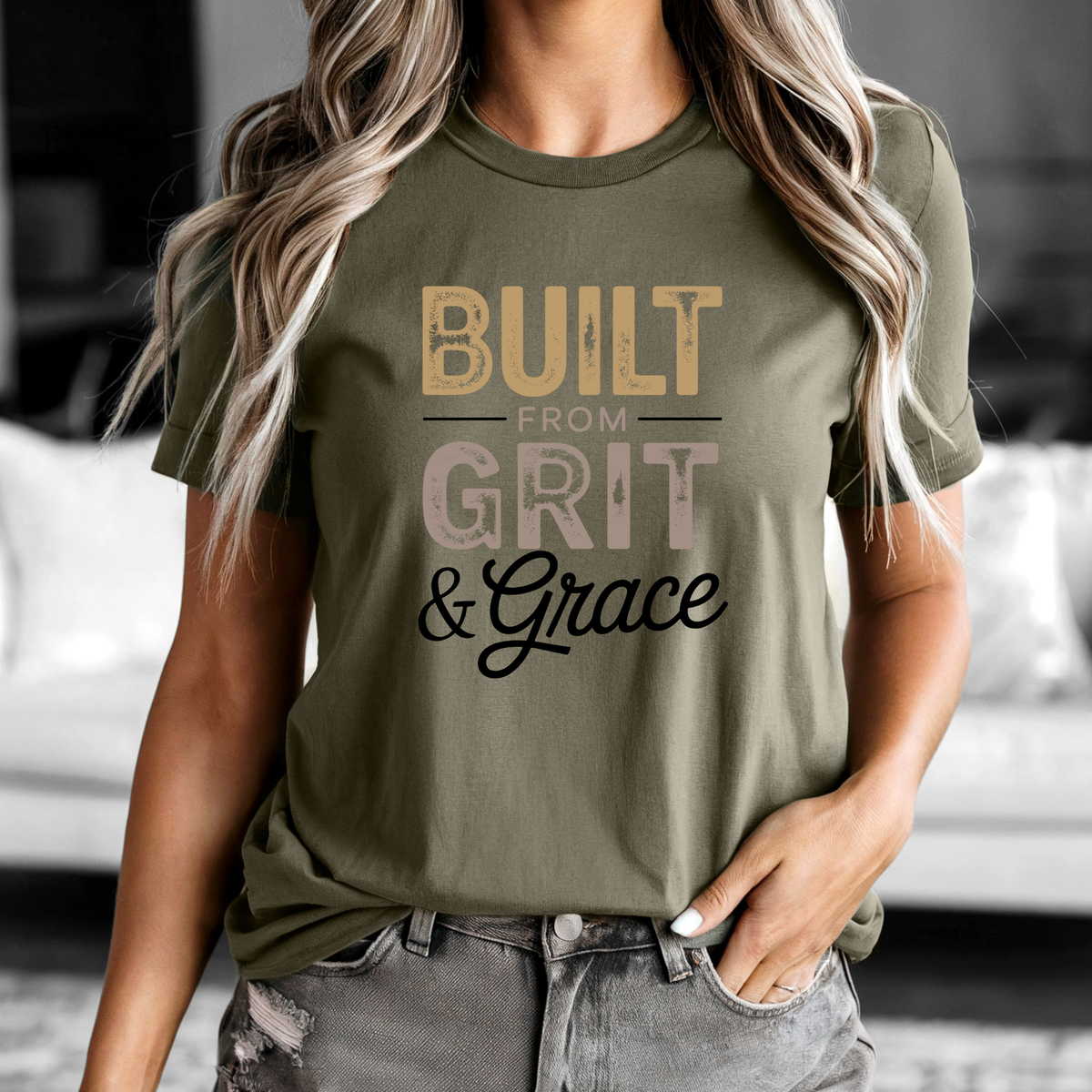 Built Grit & Grace Tee inspirational women's motivational graphic t-shirt in soft cotton blend